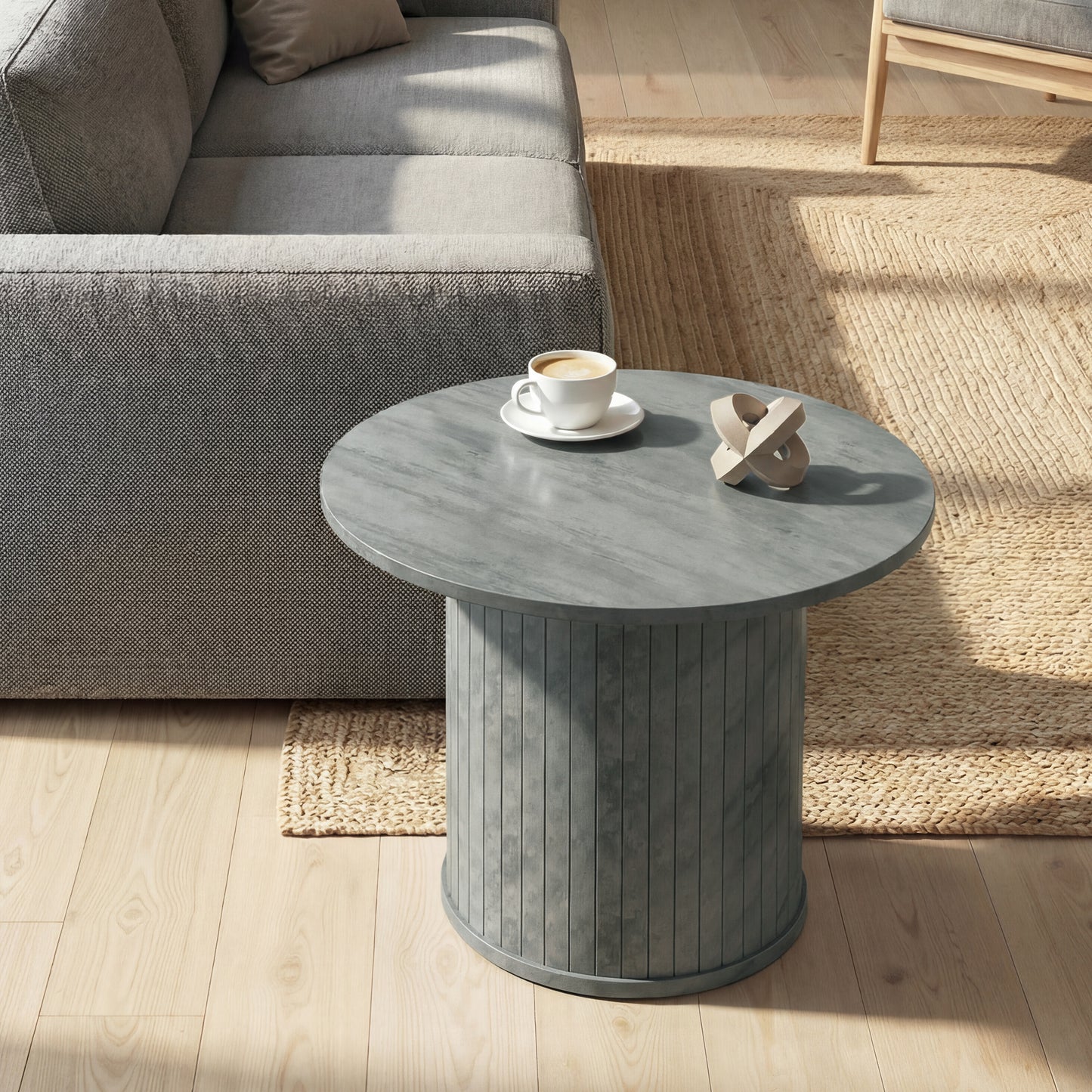 Round Coffee Table, 24" Center Table, Cement Grey