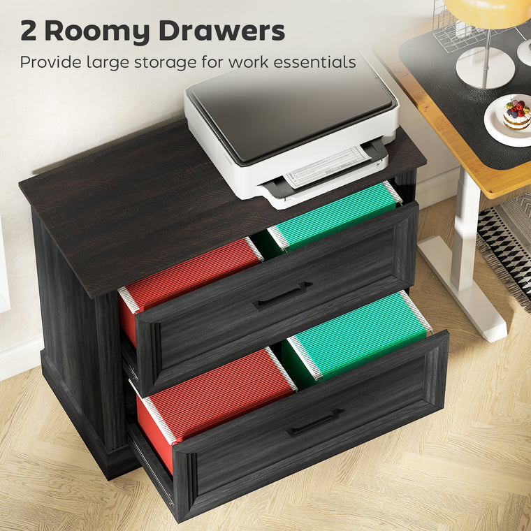 Lateral Filing Cabinet with 2 Silent Drawers - Black