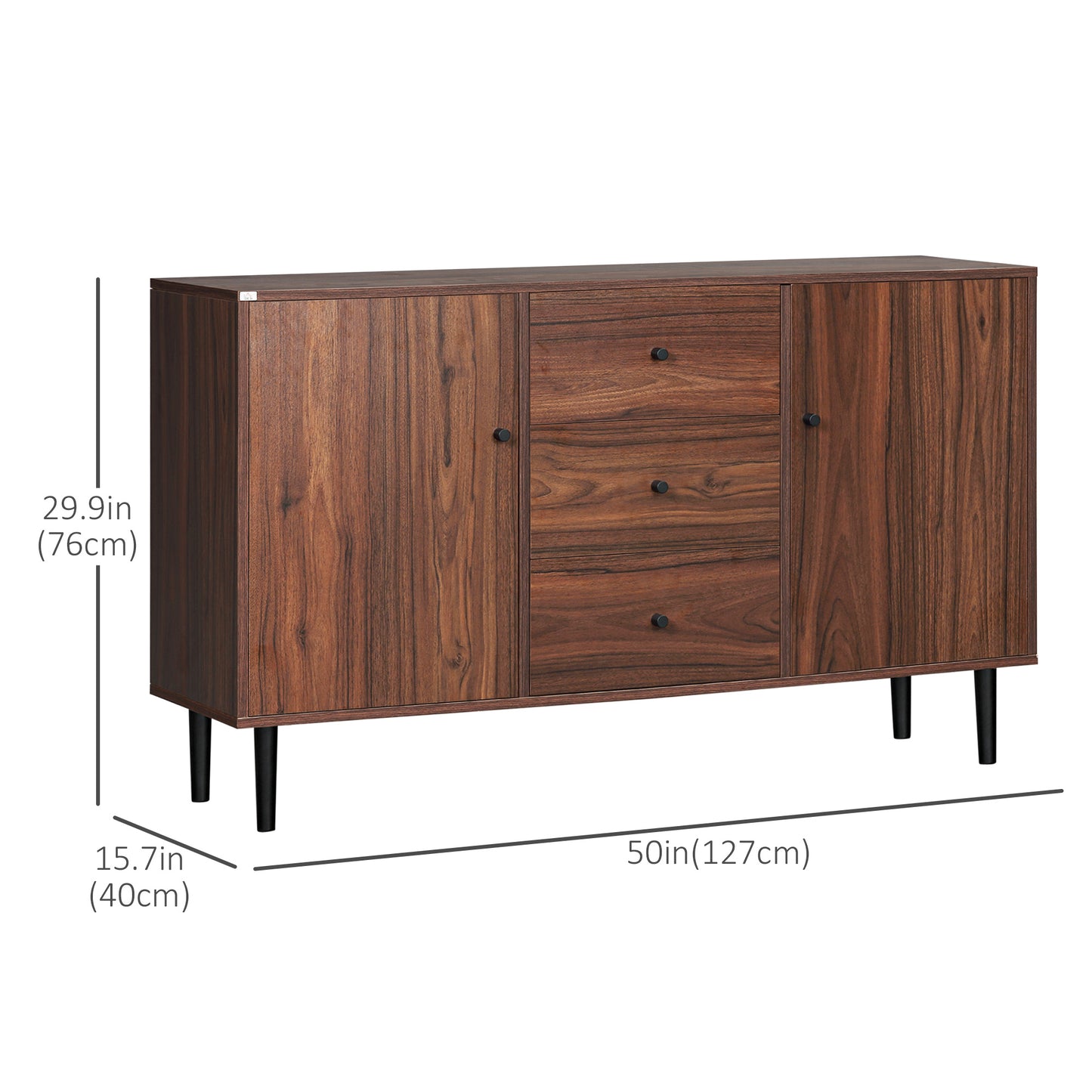 Kitchen Storage Sideboard, Buffet Cabinet with 2 Cupboard, 3 Drawers and Adjustable Shelves for Living Room Rustic Brown