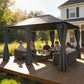 13'x 10' Soft-top Steel Patio Gazebo Canopy Party Tent with 6 Removable Curtains and Drainage Holes, Dark Grey