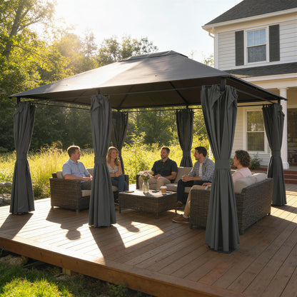 13' x 10' Dark Grey Soft-Top Steel Gazebo with Removable Curtains