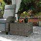 24.4" Patio Wicker Coffee Table, PE Rattan Outdoor Side Table with Tempered Glass Top, Light Grey
