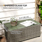 Wicker Outdoor Coffee Table, PE Wicker Rectangular Patio Table with Tempered Glass Top for Garden, Balcony, Dark Grey
