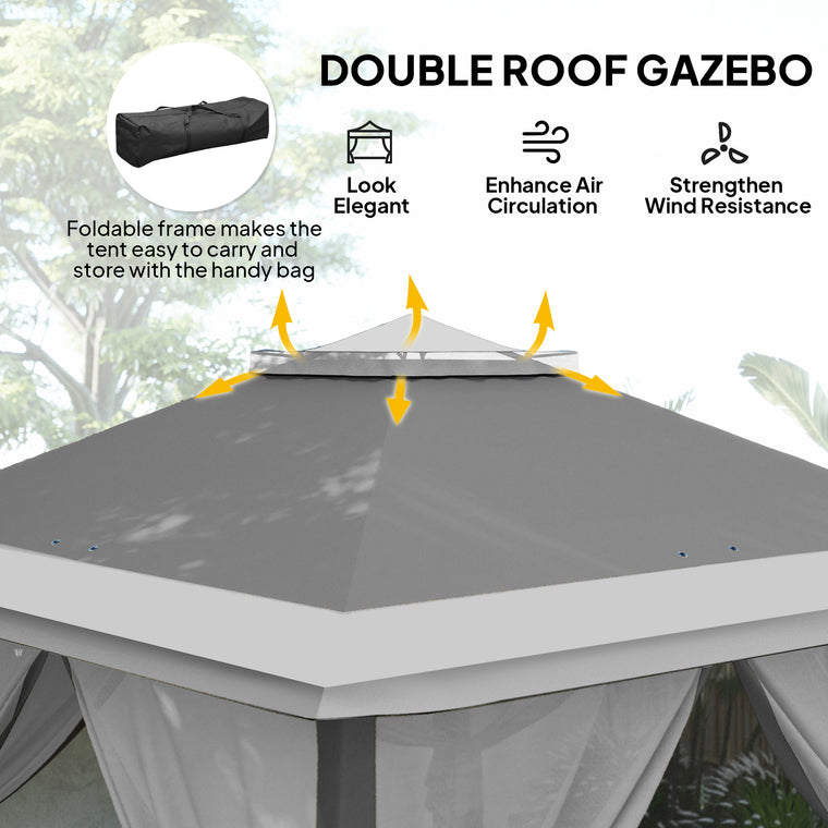 11' x 11' Dark Grey Pop-Up Gazebo with Double Roof & Sidewalls