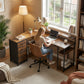 Gaming Desk with Power Outlets LED Lights Computer Desk with Drawers Monitor Stand 61" Rustic Brown
