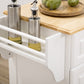 Kitchen Island With Storage Rolling Kitchen Serving Cart with Rubber Wood Top Towel Rack Storage Drawer Cabinet, White