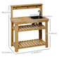 Outdoor Potting Bench Table with Faucet, Removable Sink, Hooks and Storage Shelves, Wood Work Bench Workstation for Greenhouse, Garden, Patio, Yellow