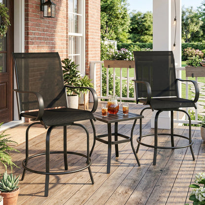 Outdoor Bar Stools Set of 2, 360° Swivel Bar Height Chairs, 26.8" x 29.5" x 48.4", Tan - Black