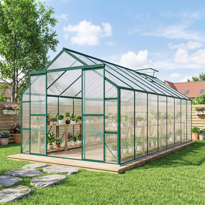 16' x 8' Green Polycarbonate Greenhouse with Roof Vent & Sliding Door