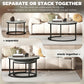 Modern Coffee Table Set of 2, Nesting Side Tables w/ Metal Base for Living Room Bedroom Office Marble Grey