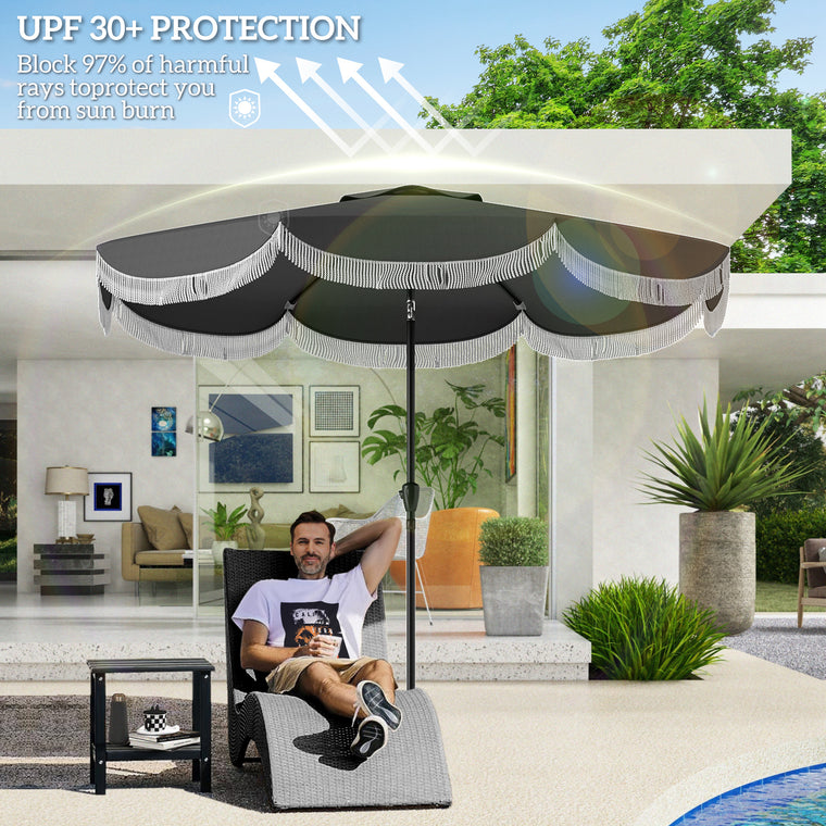 9FT Charcoal Grey Market Umbrella with Crank & Push Tilt