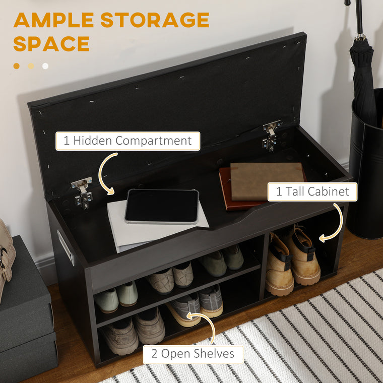 Shoe Storage Bench with Padded Cushion - Black