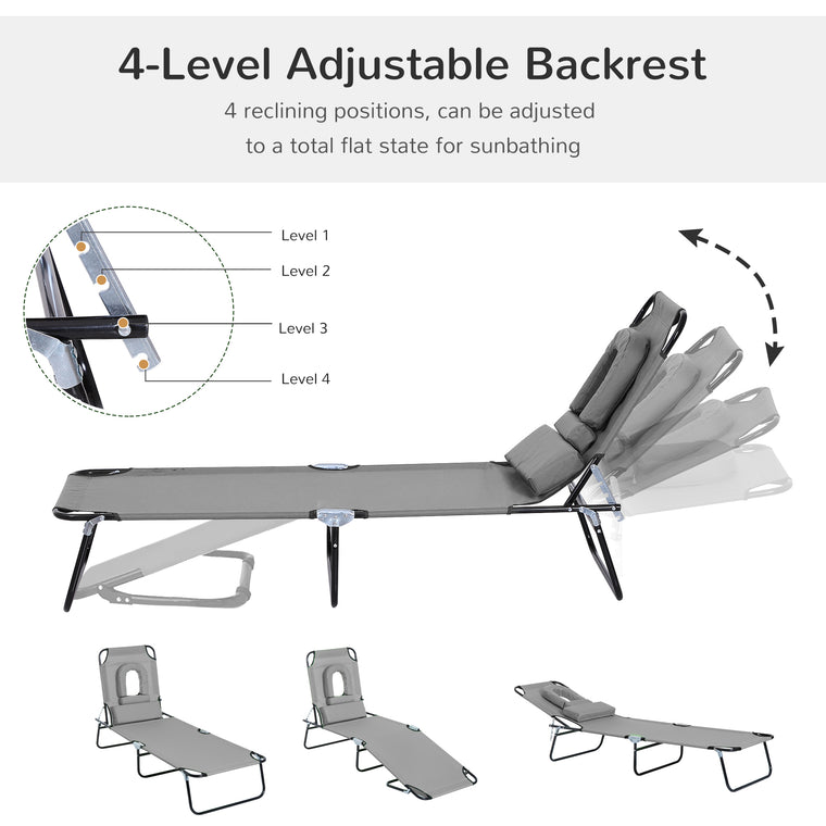Grey Adjustable Chaise Lounge with Face Hole