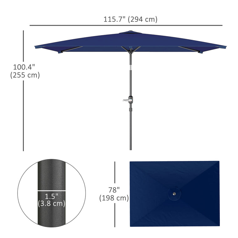 6.5' x 9.6' Navy Blue Aluminum Rectangle Patio Umbrella