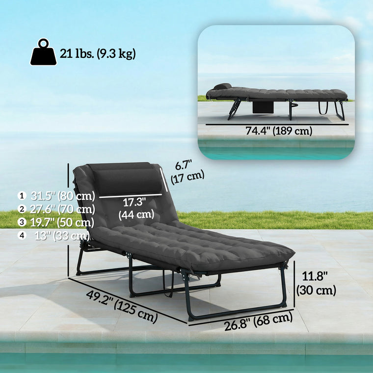 Folding Lounge Chair with 4-Level Reclining Back