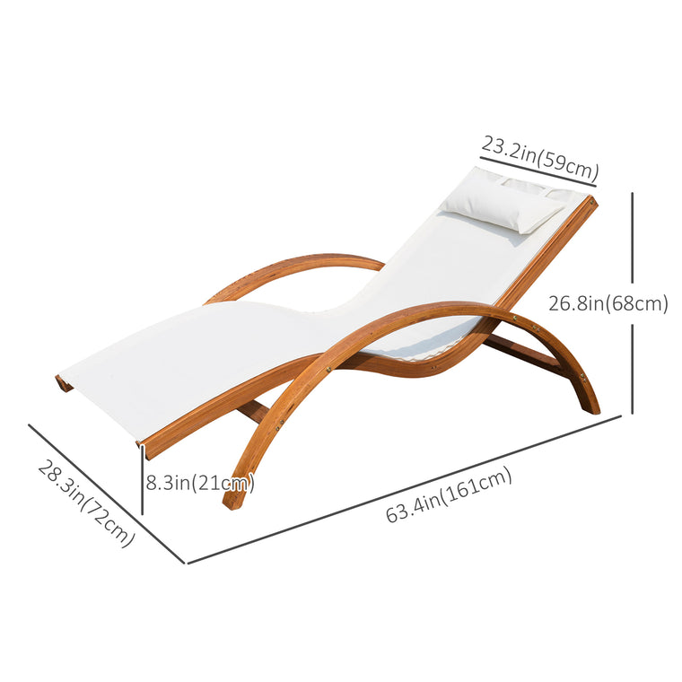 Cream Wood Sling Chaise Lounge with Headrest
