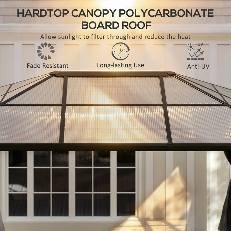 12' x 15' Dark Grey Hardtop Gazebo with Polycarbonate Roof & Curtains