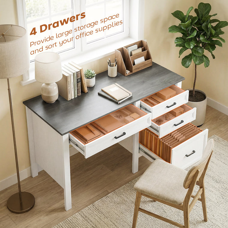 54" Farmhouse Executive Desk with Drawers - White