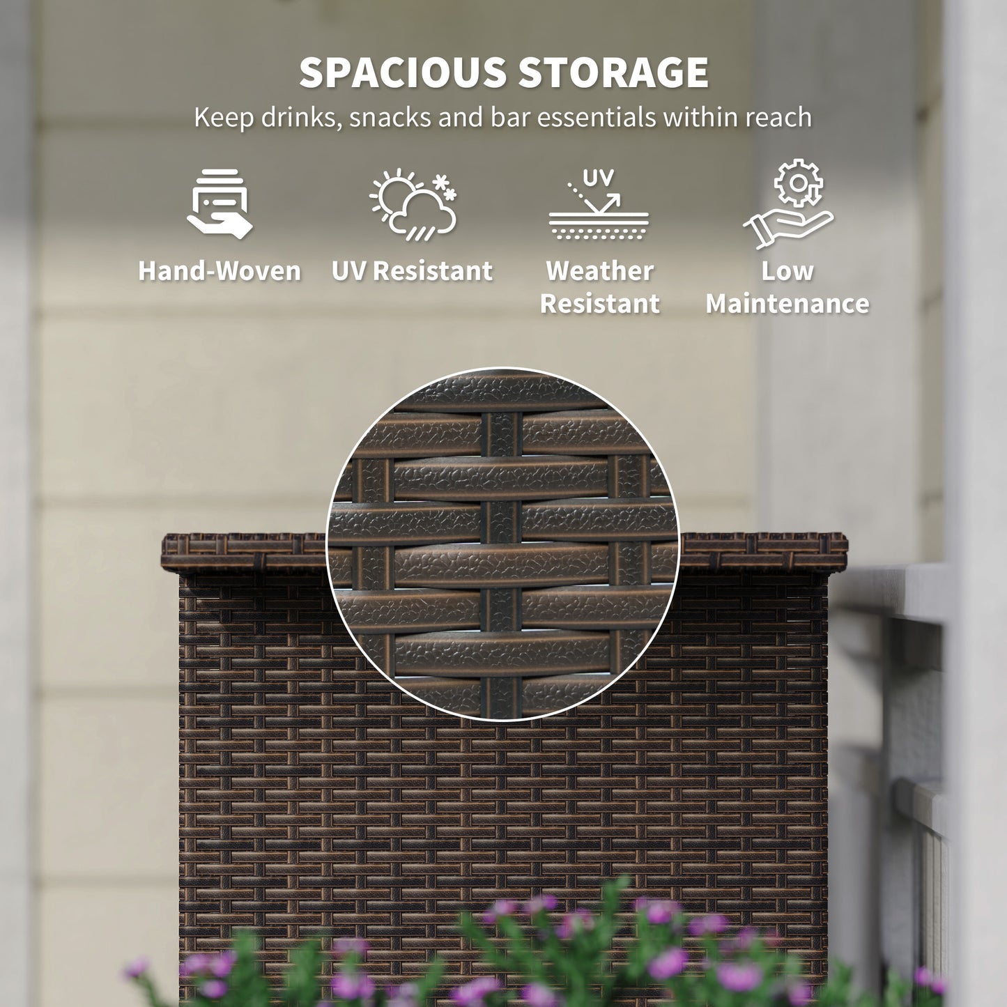 Wicker Outdoor Bar Table, PE Rattan Bar Height Patio Table with 2 Shelves, Steel Frame for Garden, Backyard, Dark Grey