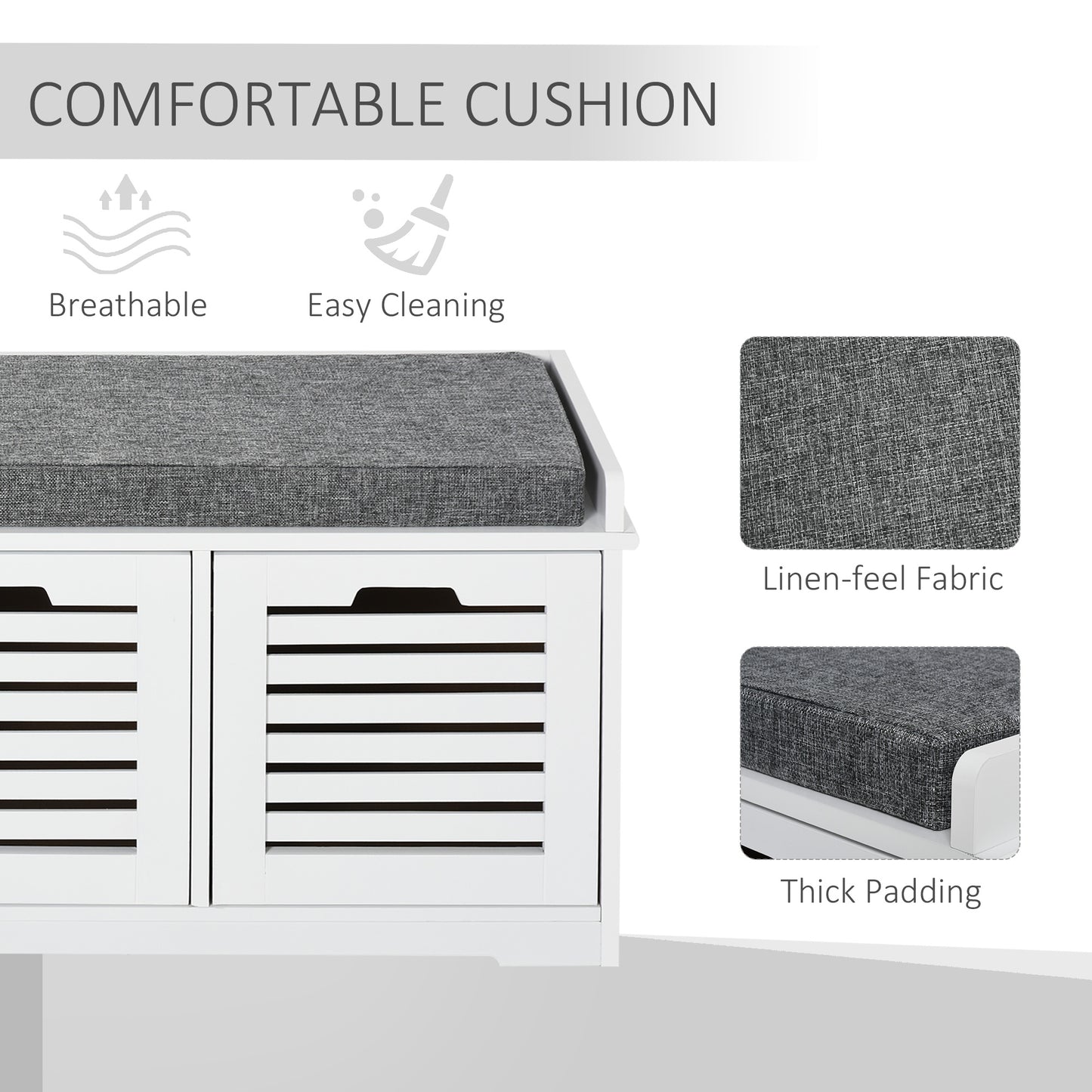 Upholstered Shoe Cabinet Storage Bench with Padded Cushion, with 3 drawer Enough Storage Space Bench Stool for Living Room Entryway Furniture, White