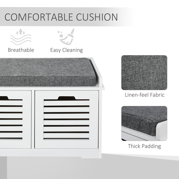 3-Drawer Shoe Storage Bench with Cushion - White