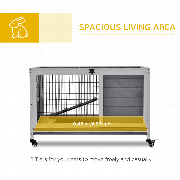 Grey Wooden Elevated Rabbit Hutch with Enclosed Run