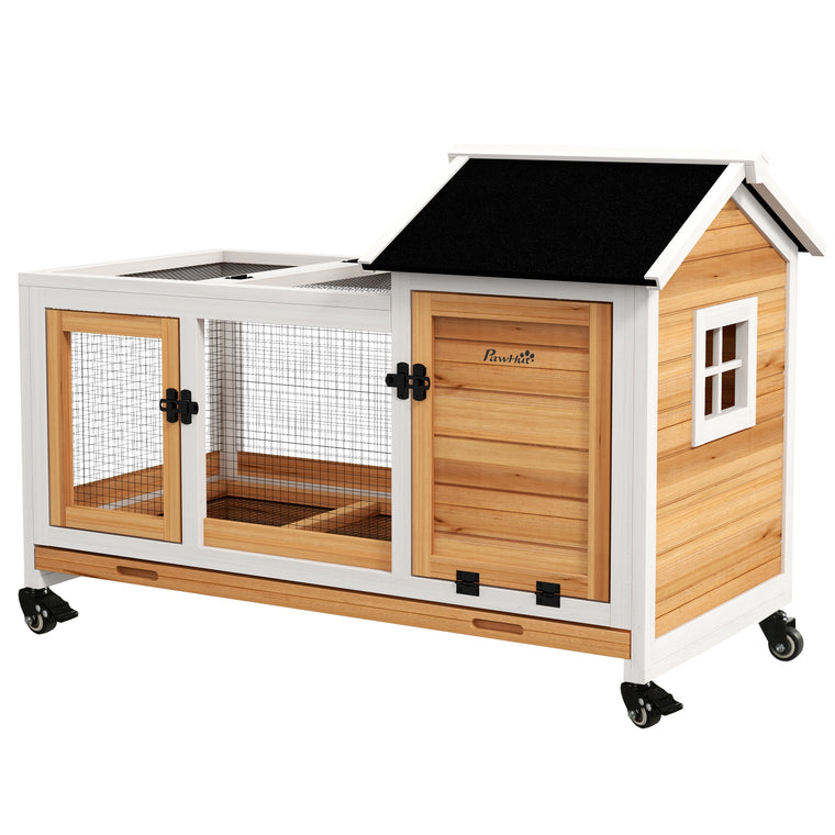 Yellow Rabbit Cage with Wheels, Ramp & Run