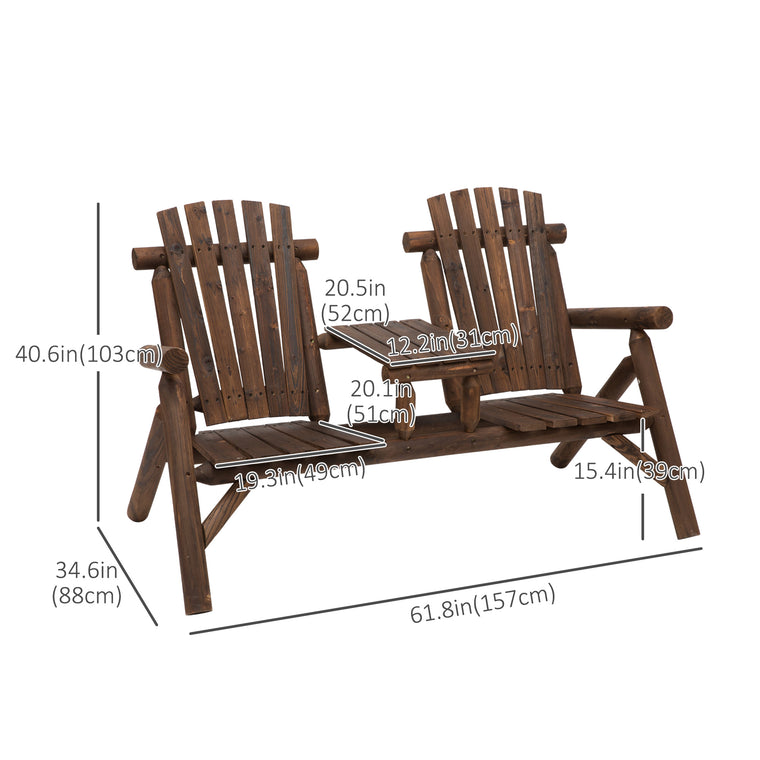 Carbonized Wood Adirondack Bench with Coffee Table