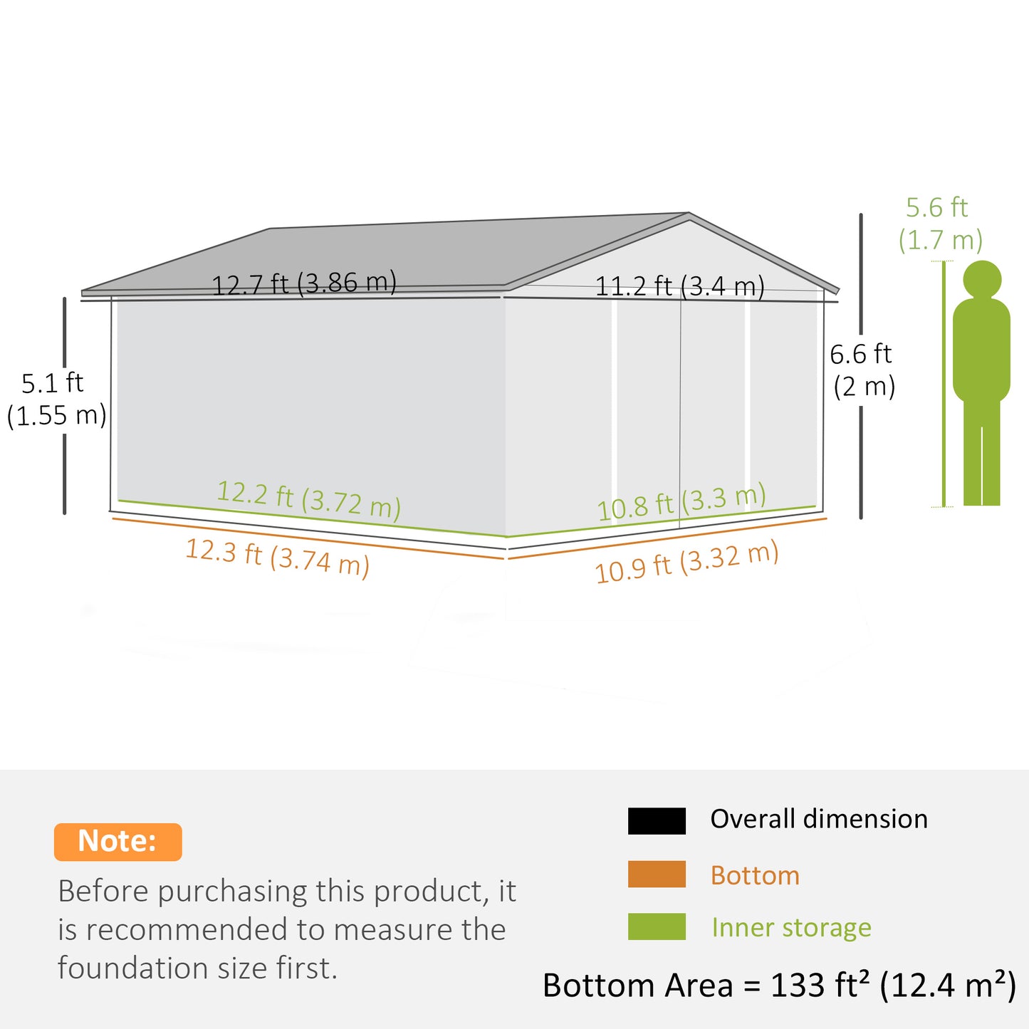 11' x 13' Garden Storage Shed w/ Foundation Kit Metal Tool Storage House w/ Double Doors White