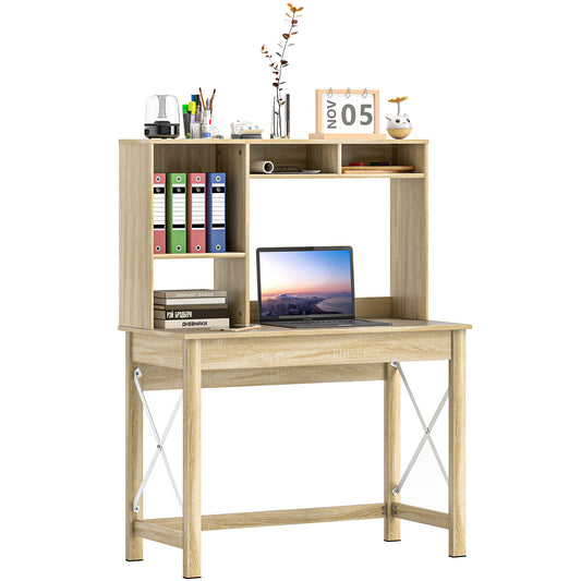 Computer Desk with Hutch & Storage Shelves - Oak