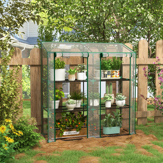 Portable Mini Greenhouse Green House with 3 Tier Shelves, Reinforced Cover, Roll-up Doors, 56.3" x 18.1" x 59.4"