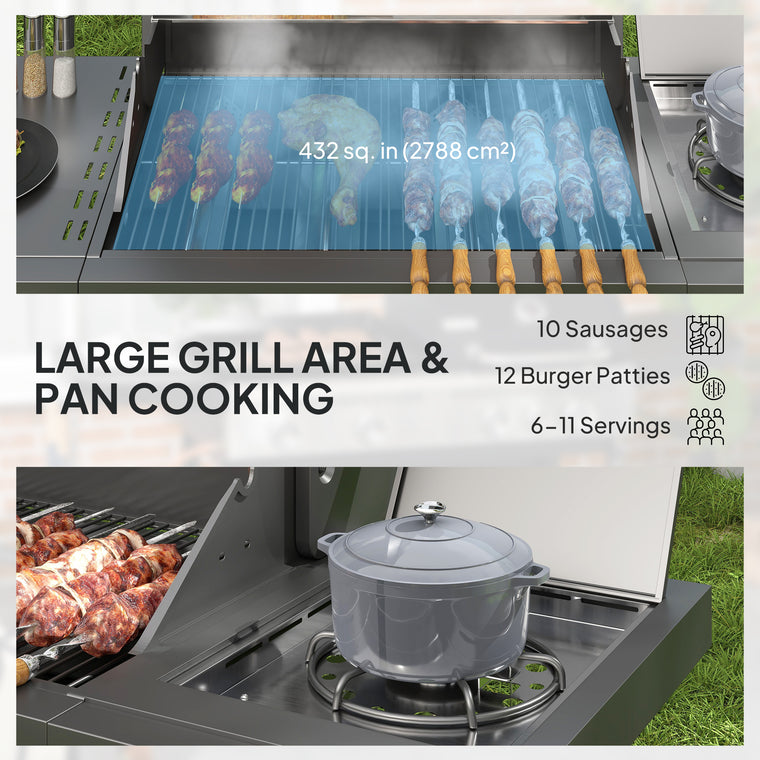 Silver 4+1 Burner Propane Gas Grill with Storage Cabinet