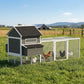 137" Wooden Chicken Coop with Chicken Run, Nesting Box, Dark Grey