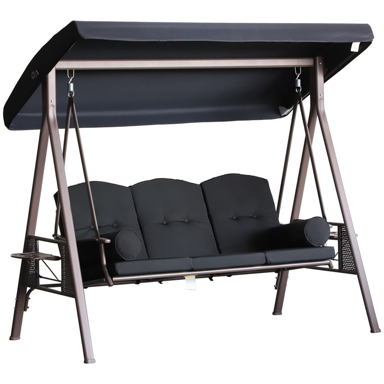 Black 3-Person Steel Canopy Bench Swing