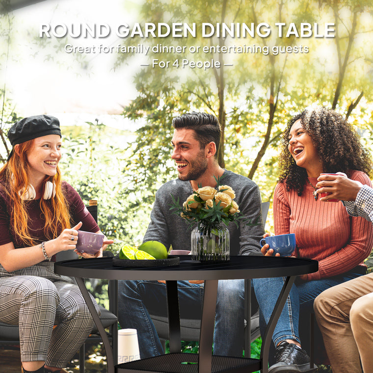 35.5" Round Metal Dining Table for 4, Slatted Top