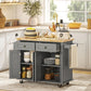 Kitchen Island with Storage, Rolling Trolley Cart with Rubber Wood Top, Spice Rack, Towel Rack, 2 Locking Brakes, Grey