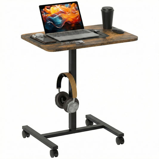 Height Adjustable Standing Desk with Wheels - Rustic Brown