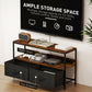 TV Stand with Charging Station, TV Table with 2 Foldable Linen Drawers and Open Shelf for 47 Inch TV, Rustic Brown