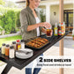 8 x 6ft Hardtop Grill Gazebo, BBQ Gazebo with Metal Double Roof, Outdoor Grill Canopy with Wood-Grain Aluminum Frame