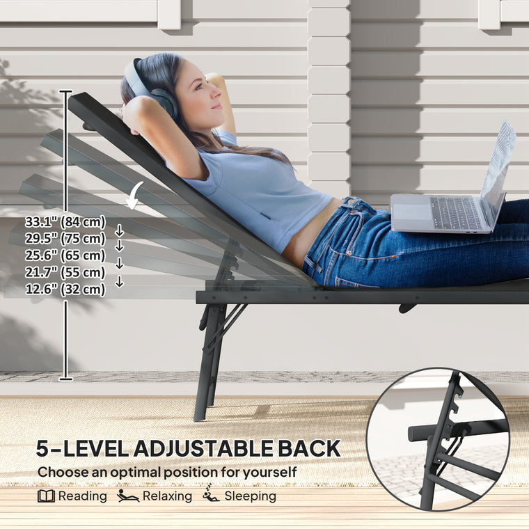Folding Reclining Chaise Lounge with Mesh Seat, Set of 2