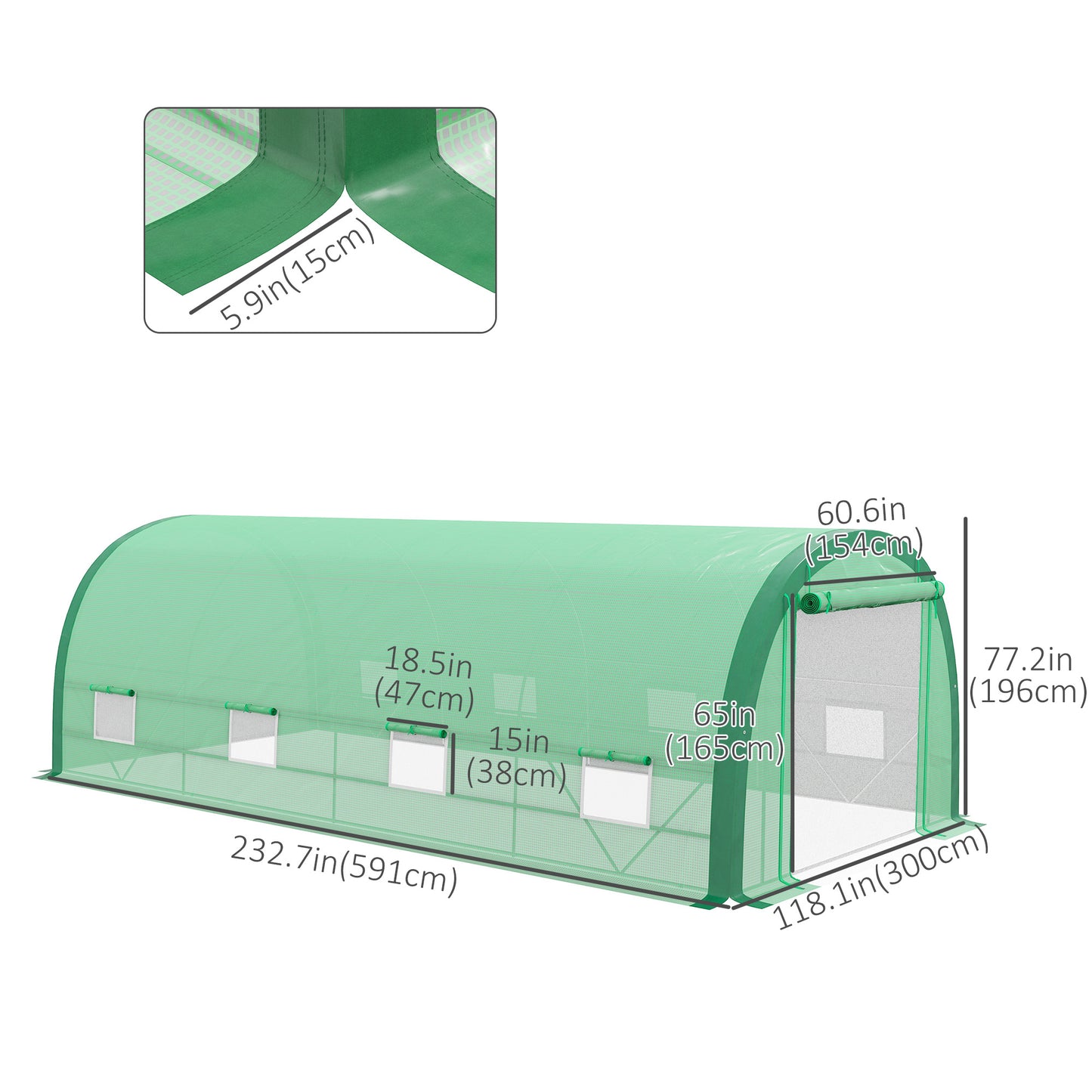 Upgraded Tunnel Greenhouse Green House with Mesh Door and Windows, 6 Plant Labels and Gloves, White