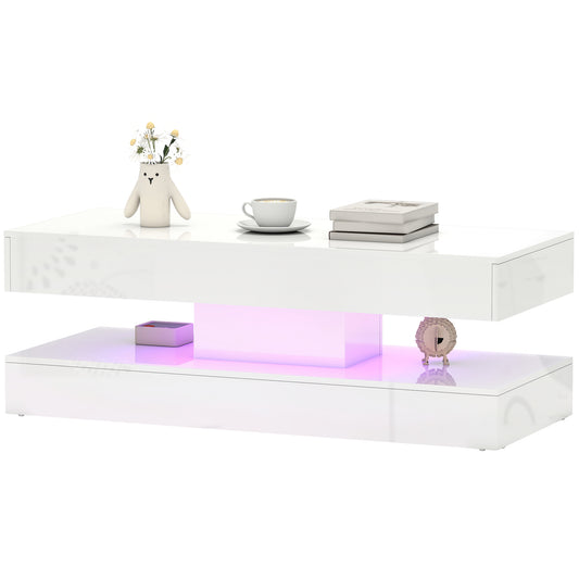 LED Coffee Table with 2 Drawers - High Gloss White