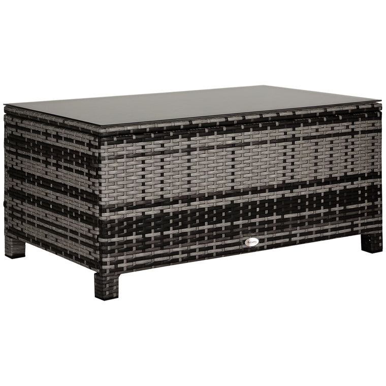 Mixed Grey Rattan Side Table with Glass Top