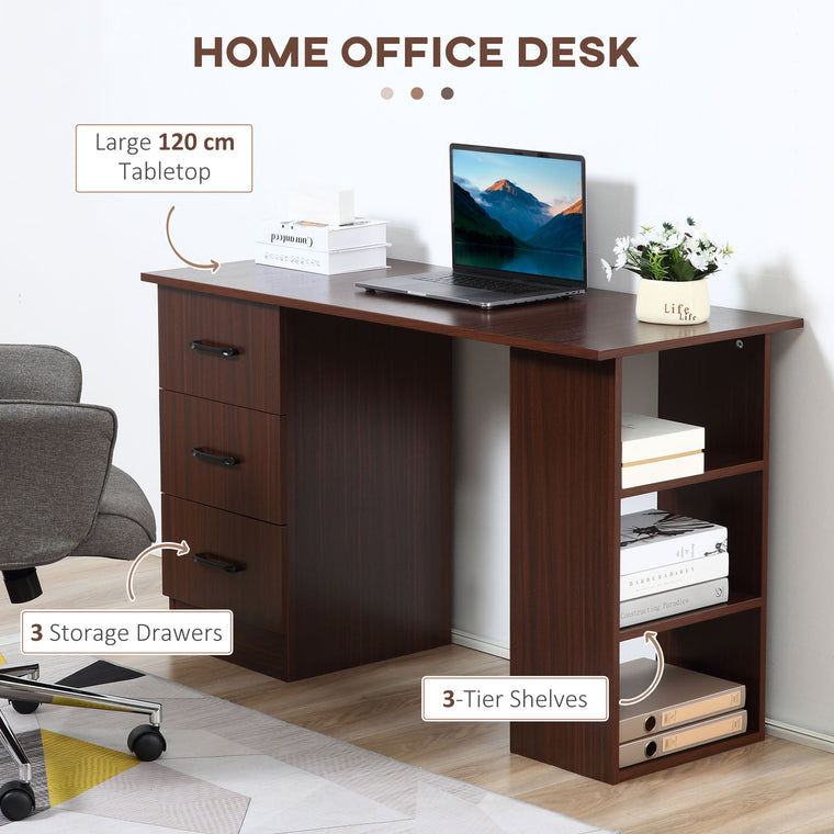47" Computer Desk with Shelves and Drawers - Walnut