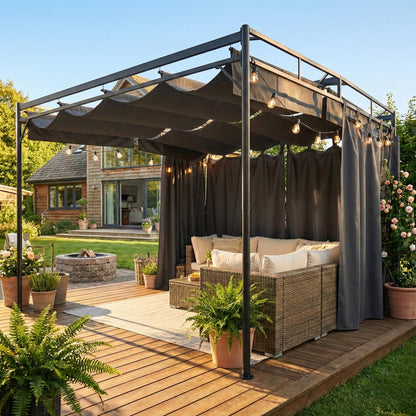 10' x 10' Retractable Pergola Canopy with Curtains
