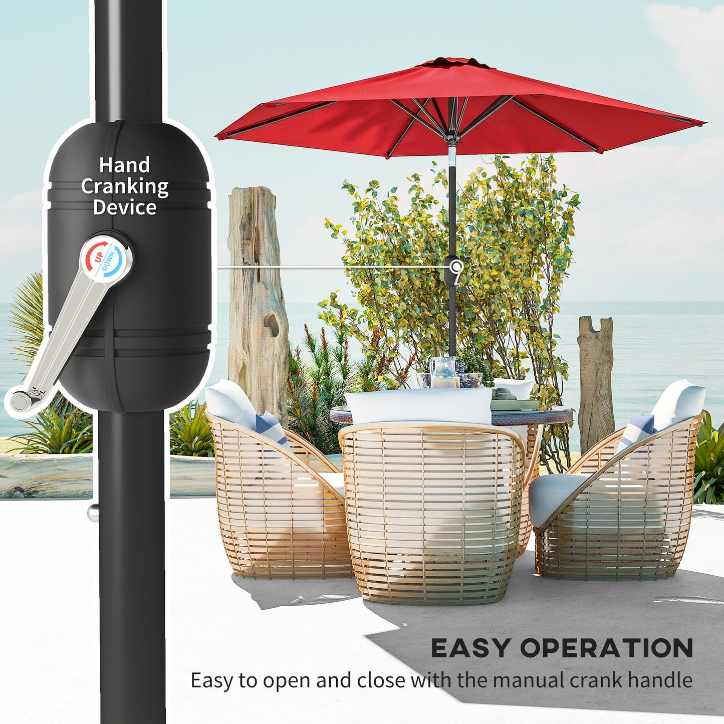 Wine Red Patio Sun Umbrella with 6 Ribs