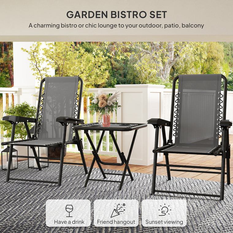 3-Piece Folding Metal Bistro Set with Cup Holders