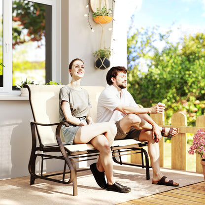 Garden Double Gliding Chair, Patio Glider Armchair for Outdoor, Backyard Mesh Seat and Backrest, Steel Frame, Light Grey - Khaki