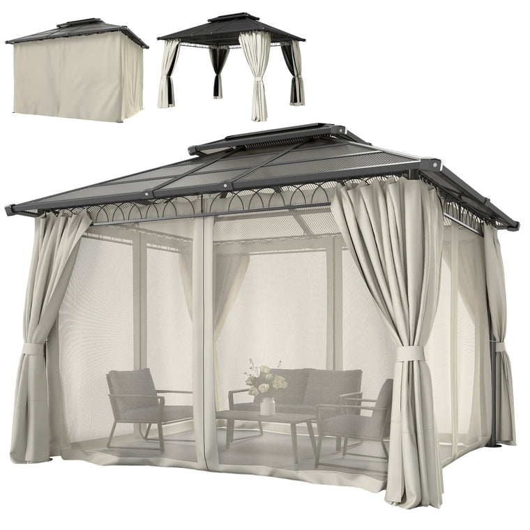 10' x 12' Hardtop Gazebo with Polycarbonate Roof & Curtains
