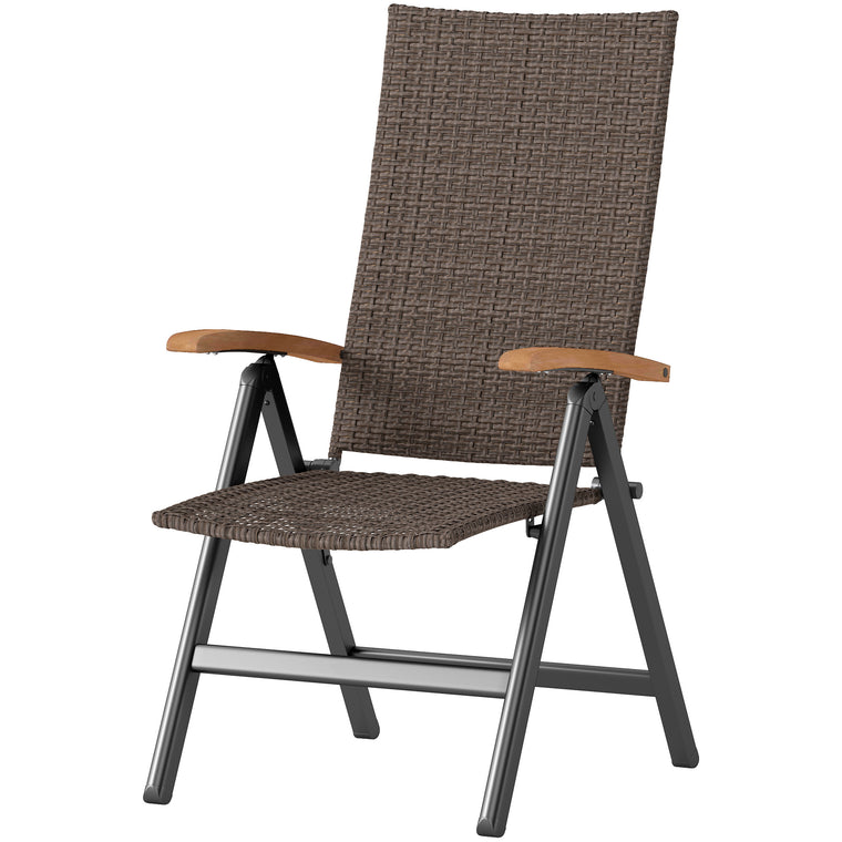 Folding Wicker Dining Chair with 5-Level Reclining Back